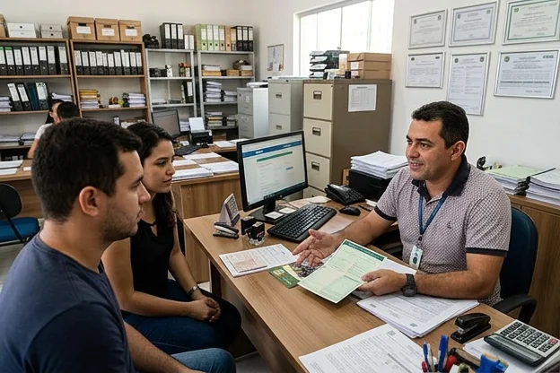 Despachante orientando sobre o licenciamento veicular.