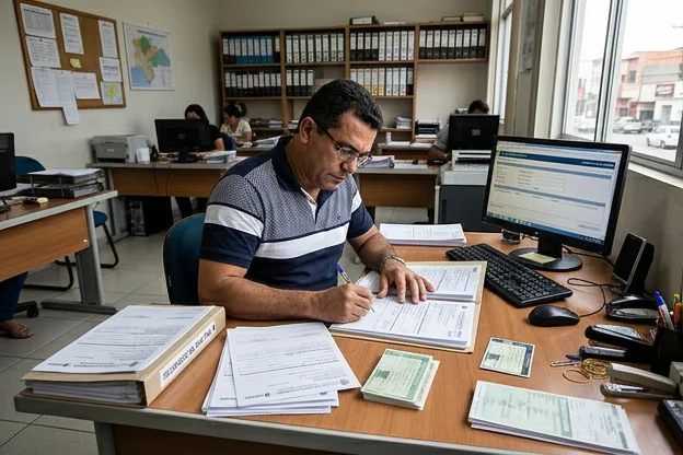 Despachante trabalhando na preparação de recursos para multas.